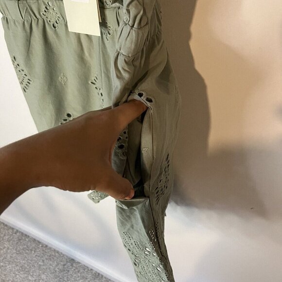 MISS ME Womens Green Romper Embroidered shorts sleeveless M scalloped feminine - Picture 7 of 10